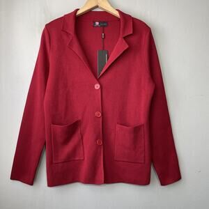 Kancy Kole Sweater Blazer Size Medium Dark Red Button Down Jacket Career Casual